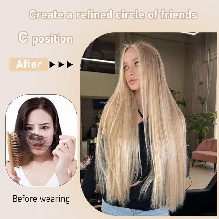 Synthetic wig linen long straight hair