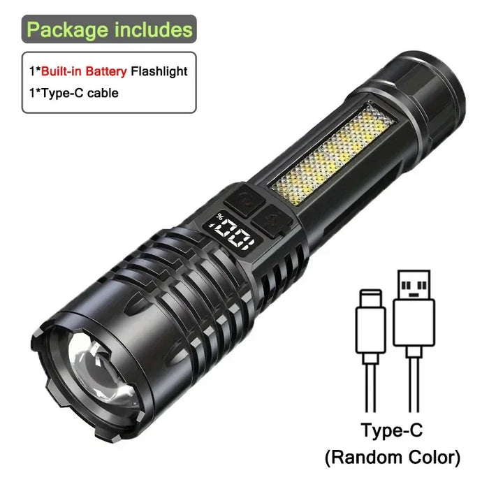 High Power LED Flashlight Portable Zoom Torch Type-C Rechargeable