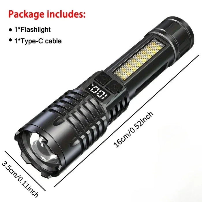 High Power LED Flashlight Portable Zoom Torch Type-C Rechargeable