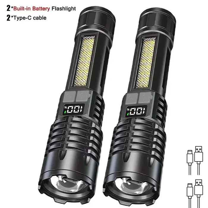 High Power LED Flashlight Portable Zoom Torch Type-C Rechargeable