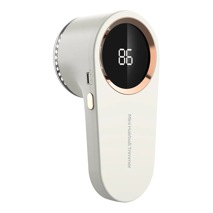 Electric lint remover fabric shaver USB rechargeable for clothes, featuring a sleek design and LED display.
