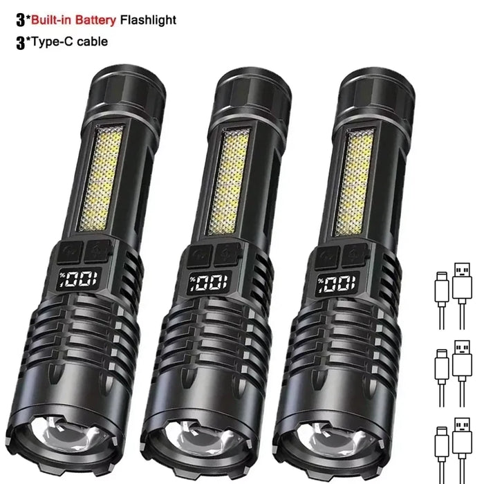 High Power LED Flashlight Portable Zoom Torch Type-C Rechargeable
