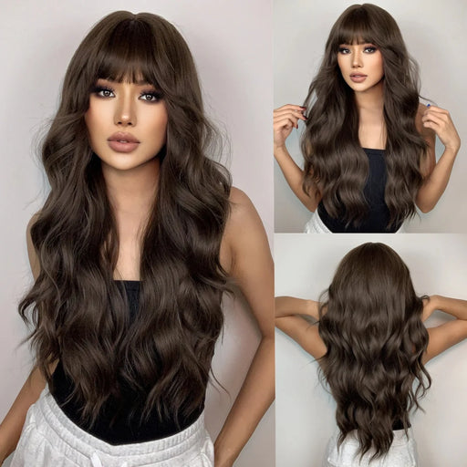 Big wavy light brown synthetic wig