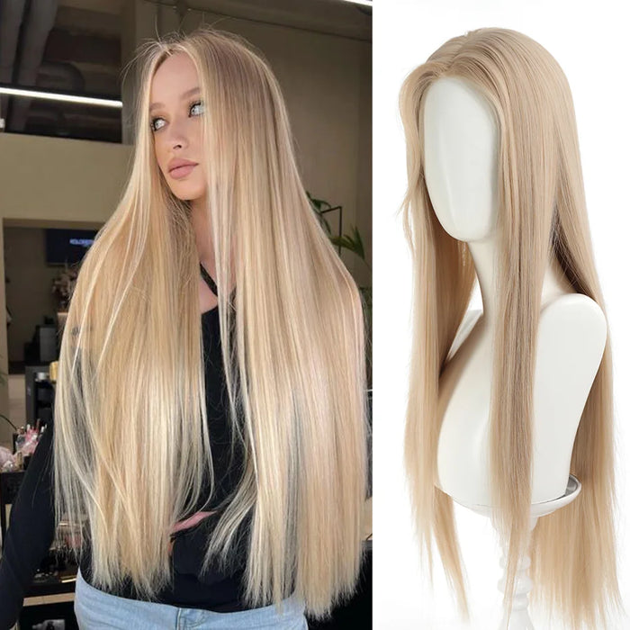 Synthetic wig linen long straight hair