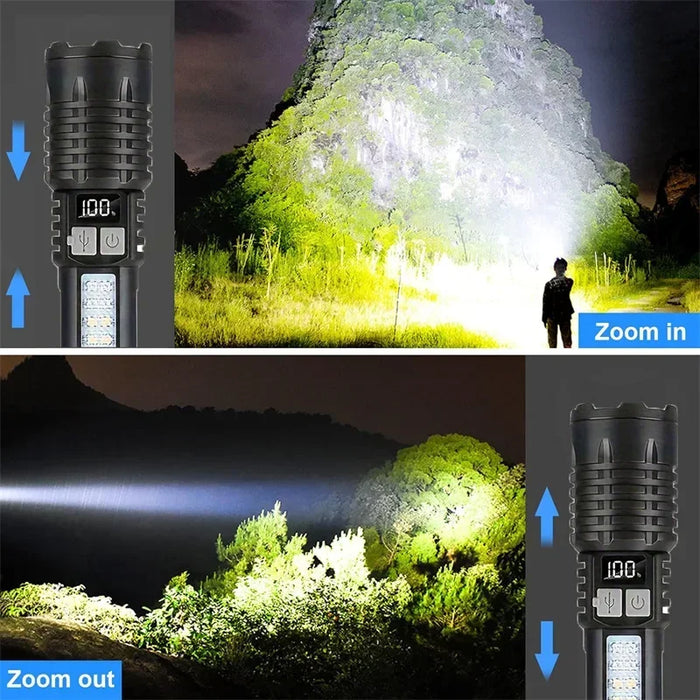 High Power LED Flashlight Portable Zoom Torch Type-C Rechargeable